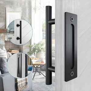 SuaTools - 30x6.5cm Carbon Steel Barn Door Handle for Interior & Exterior - Black