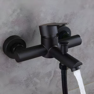 Herqona - Wall Mount Bathroom Faucet Set with Shower Head & Hose - Matte Black
