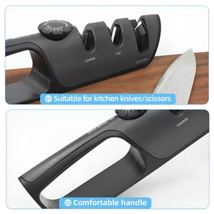 Pruchef - Adjustable Angle Guide & Non Slip Rubber Edge Grip Knife Sharpener - Black