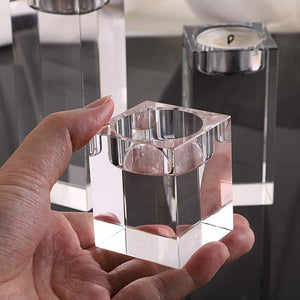 Volamor - 3 Pcs Elegant Glass Crystal Square Candle Holders - Transparent