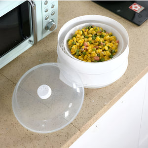 Pruchef - 2 Tiers BPA Free Plastic Microwave Vegetable Steamer with Lid - White