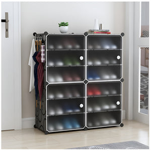 Pract Pack - 4 Cube Portable Plastic Shoe Rack Organizer Storage Cabinet - Black