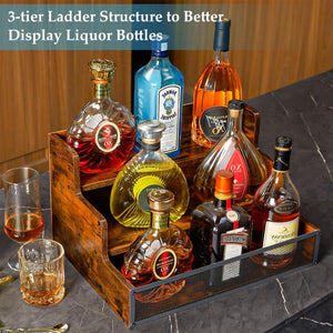 Pract Pack - 3 Tier wood Countertop Liquor Bottle Display Shelf - Brown