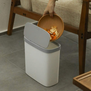 Pruchef - 10L Rectangular & Slim Push Type Dust Bin with Lid - White