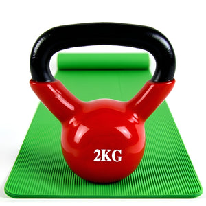 TUGOPLAY - 2kg Cast Iron Kettlebell with Vinyl Coating, Flat Base & Wide Grip - Red