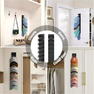 Pract Pack - 2 Pcs Wall Mounted Hat Organizer Rack with Strong Adhesive - Black