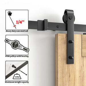 SuaTools - 150cm Carbon Steel Single Barn Door Sliding Track Kit - Black