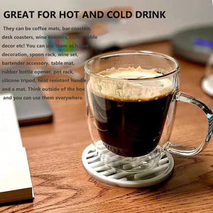 Pruchef - Set of 6 Heat Resistant Silicone Coasters with Holder - Marble