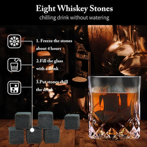 Bar Visor - 2 Pcs Whisky Glass Gift Set with Wooden Box & Accessories - Brown