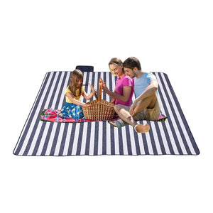 Herqona - 200 cm Sand Proof Foldable Outdoor Picnic Blanket - Blue & White