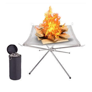 Herqona - 43cm Portable Stainless Steel Fire Pit for Camping and Outdoor Use - Silver