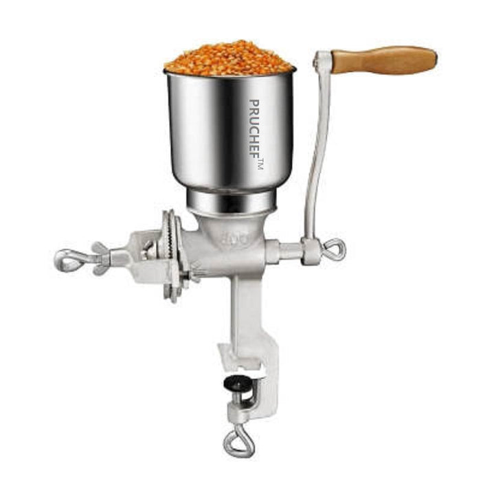 Pruchef - 42cm Cast Iron Manual Grain Grinder with High Hopper - Silver