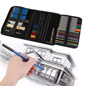 Nerdy Admin - 72 Pcs Professional Sketching Kit with Carrying Bag - Black