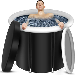 Herqona - XL PVC Portable Ice Bath Tub with Lid for Athletes - Black