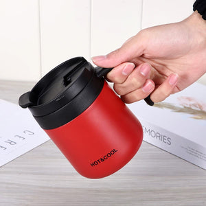 Pruchef -  350ml Insulated Stainless Steel Thermal Travel Mug with Handle & Lid - Red