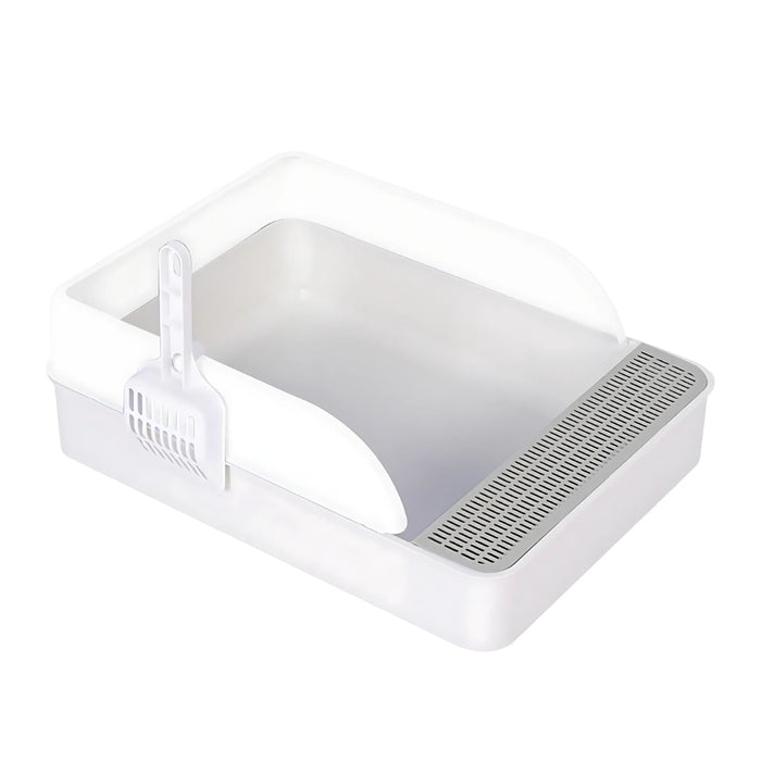 WigWagga - 41cm High Sided Semi Open Cat Litter Tray with Hanging Scoop - White