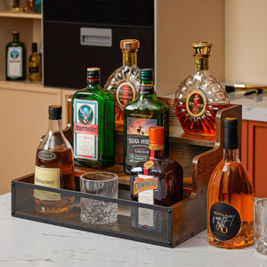 Pract Pack - 3 Tier wood Countertop Liquor Bottle Display Shelf - Brown