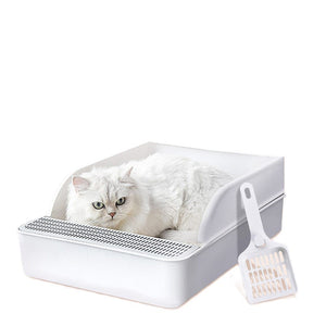 WigWagga - 41cm High Sided Semi Open Cat Litter Tray with Hanging Scoop - White