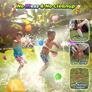 TugoPlay - 12Pcs Reusable Silicone Water Balloons for Outdoor Fun Set - Multicolor