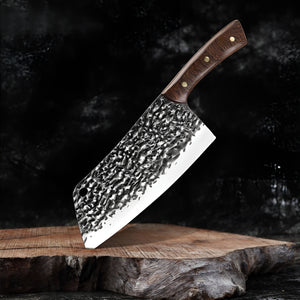 Pruchef - Sharp Stainless Steel Chef's Cleaver Knife with Wooden Handle - Grey