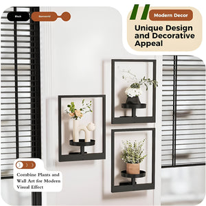 Herqona - 3Pcs Wall Mounted Metal Plant Stand for Indoor & Outdoor Wall Decor - Black