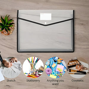 Nerdy Admin - 3 Pcs Plastic Horizontal Documents Holder with Snap Closure - White
