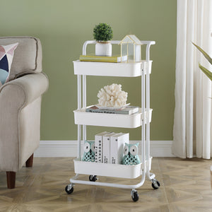 Pract Pack - 3 Tier Rolling Storage Cart with Breathable Shelves & Wheels - White
