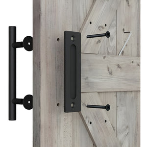 SuaTools - 30x6.5cm Carbon Steel Barn Door Handle for Interior & Exterior - Black