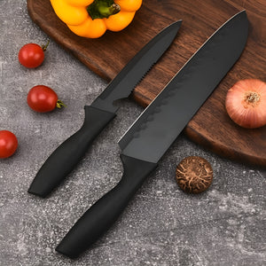 Pruchef - 5Pcs Professional Stainless Steel Knife Set with Peeler & Scissors - Black