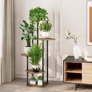 Herqona - 5 Tier Corner Plant Stand with Metal Frame & MDF Shelves - Brown