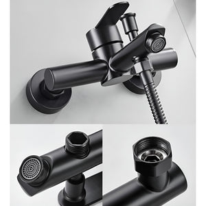 Herqona - Wall Mount Bathroom Faucet Set with Shower Head & Hose - Matte Black
