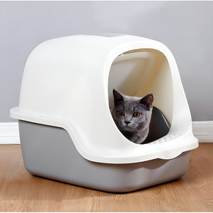 WigWagga - Low Odour Enclosed Cat Toilet Litter Box - 38cm x 49cm x 39cm - Grey