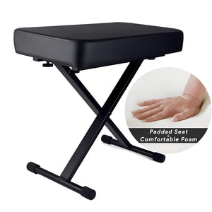 Pract Pack - 3 Height Adjustable Folding Leather Musician Bench with Iron Frame - Black