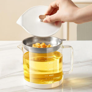 Pruchef - 1L High Borosilicate Glass Oil Container with Strainer - White