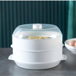 Pruchef - 2 Tiers BPA Free Plastic Microwave Vegetable Steamer with Lid - White