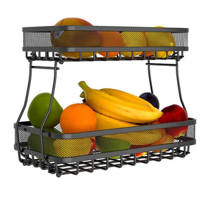 Pract Pack - 2 Tier Carbon Steel Mesh Wire Fruit Basket Multifunctional Storage - Black