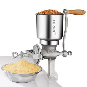 Pruchef - 42cm Cast Iron Manual Grain Grinder with High Hopper - Silver