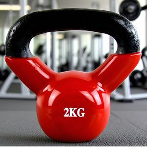 TUGOPLAY - 2kg Cast Iron Kettlebell with Vinyl Coating, Flat Base & Wide Grip - Red