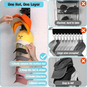 Pract Pack - 2 Pcs Wall Mounted Hat Organizer Rack with Strong Adhesive - Black