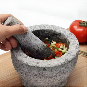 Pruchef - 15x10cm Stone Granite Mortar & Pestle Set for Kitchen - Grey