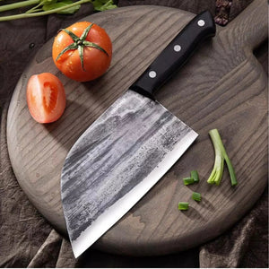 Pruchef - Hand Forged Butcher Knife With Leather Sheath - Black