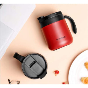 Pruchef -  350ml Insulated Stainless Steel Thermal Travel Mug with Handle & Lid - Red