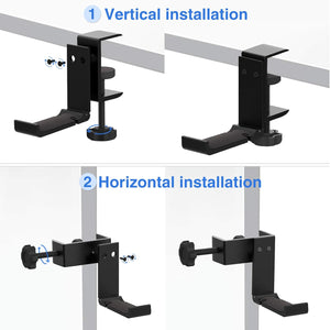 GajToys - 3 cm Multifunctional Aluminum Foldable Under Desk Headphone Holder - Black