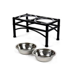 WigWagga - Pet Feeder, Stainless Steel Raised Dog Food Bowls 42cm - Black