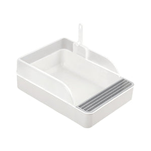 WigWagga - 41cm Semi-Open High-Sided  Small Cat Litter Tray with Scoop – White