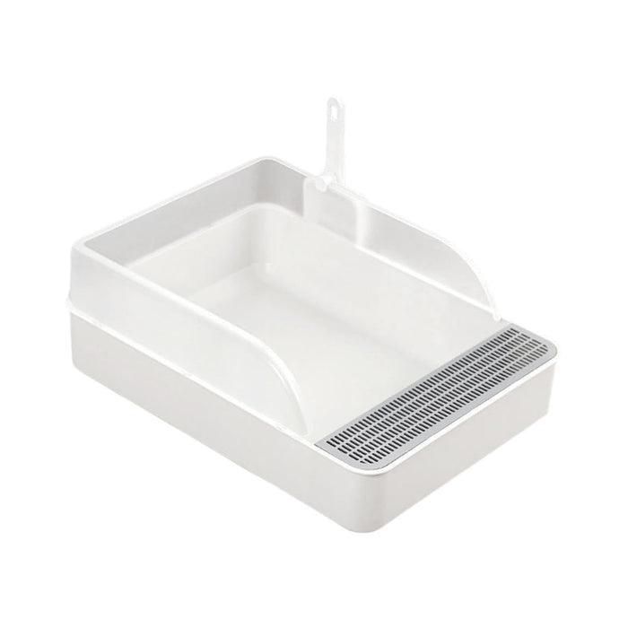 WigWagga - 41cm Semi-Open High-Sided  Small Cat Litter Tray with Scoop – White