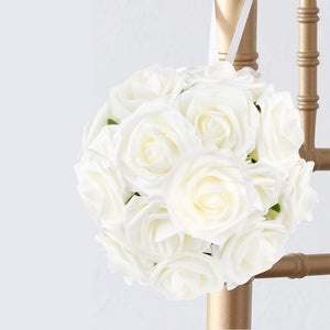 Volamor - 25 Pcs Artificial Foam Roses with Stems for Wedding & Party - Cream