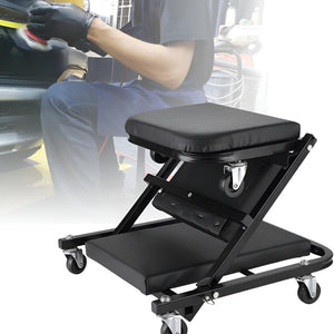 Herqona - 42cm Foldable Z Shape Metal Frame Mechanic Garage Creeper Stool - Black