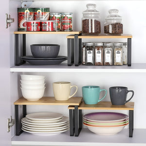 Pruchef - 2 Pcs Wooden Kitchen Cabinet Shelf Organizers - Natural Wood