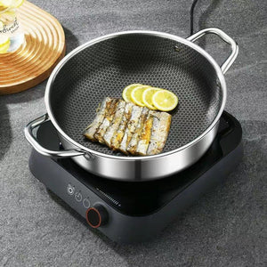 Pruchef - 28cm Stainless Steel Honeycomb Stock Pot with Tempered Glass Lid - Silver
